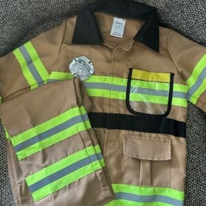 Kids Tan Firefighter Costume with Neon Stripes